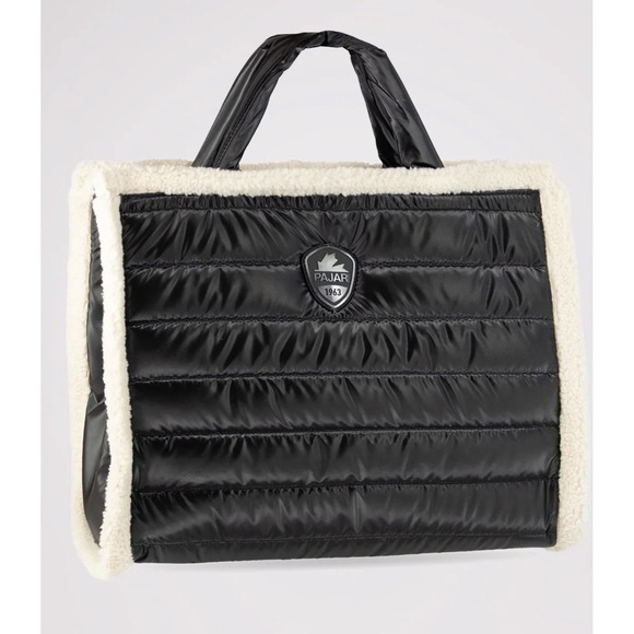 Pajar Tote Bag Quilted‎ Puffer Sherpa Trim Shoulder Bag Black - Picture 1 of 13